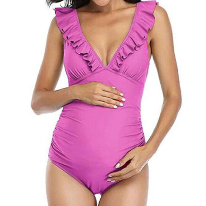 Swimsuit One Piece Ruffle V Neck Swimwear Lace Up Back Bathing Suit Monokini Maternity Beach Bikini SPA