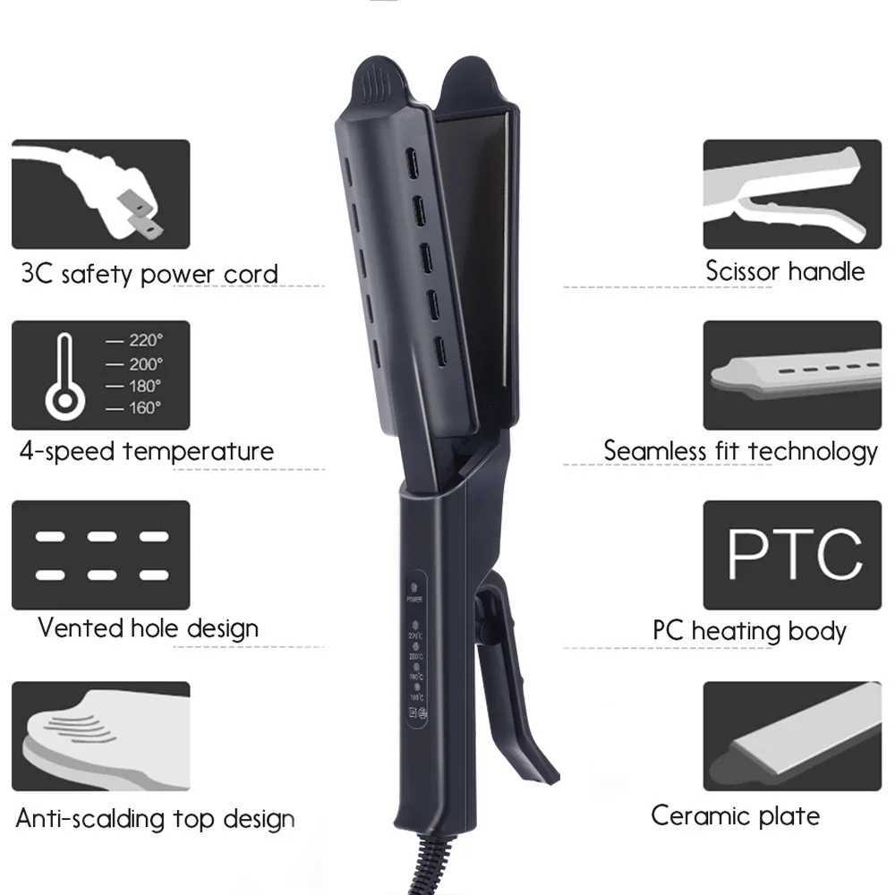 Wide Plate Hair Straightener Ceramic Tourmaline Ionic Flat Iron Professional Straightening Curling Adjustable Salon Styling Tool W250610