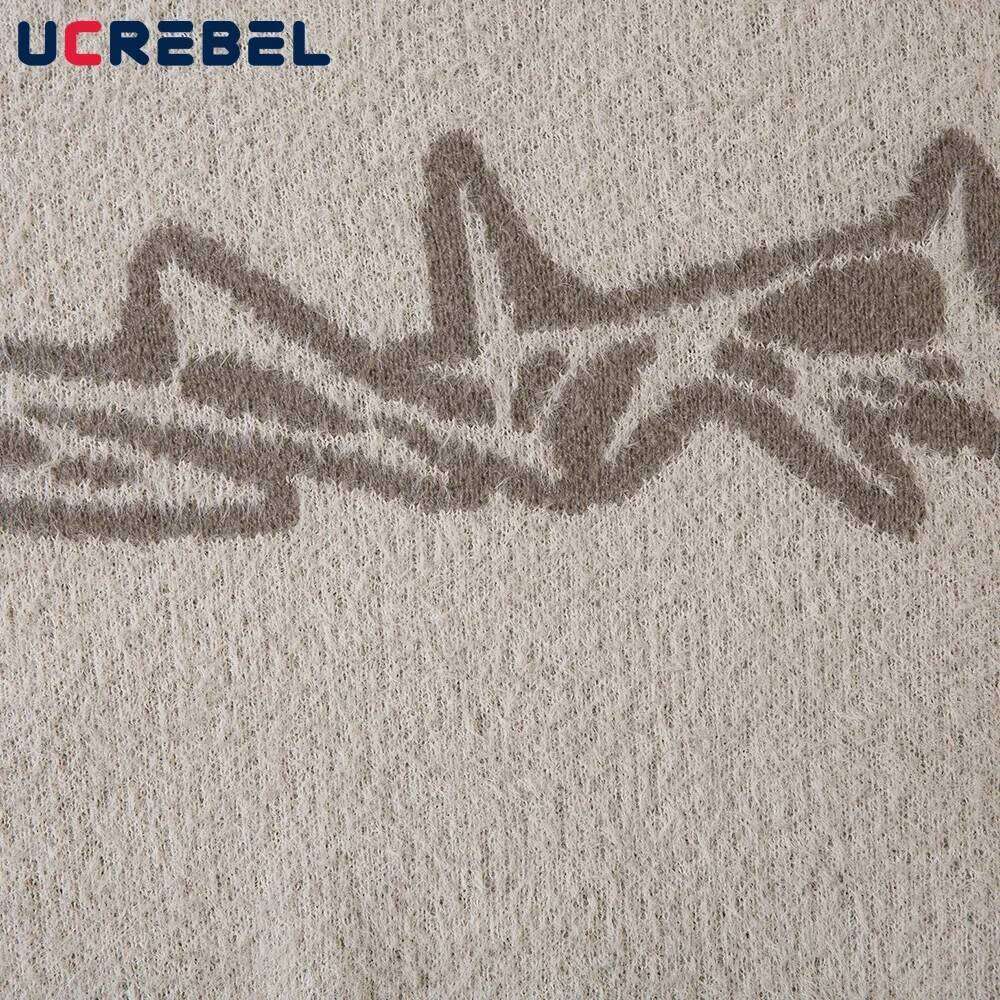 Jacquard Knitted Mens Autumn Winter Loose Casual Long Sleeve Sweater High Street Round Neck Pullover Men