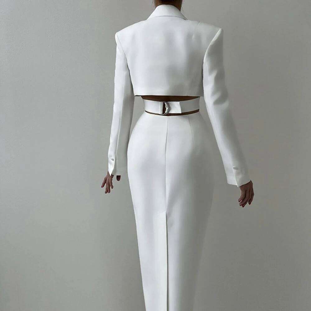 Street Hollow Out Tunic Dresses For Women Notched Collar Long Sleeve High Waist Spliced Button Temperament Dress Female