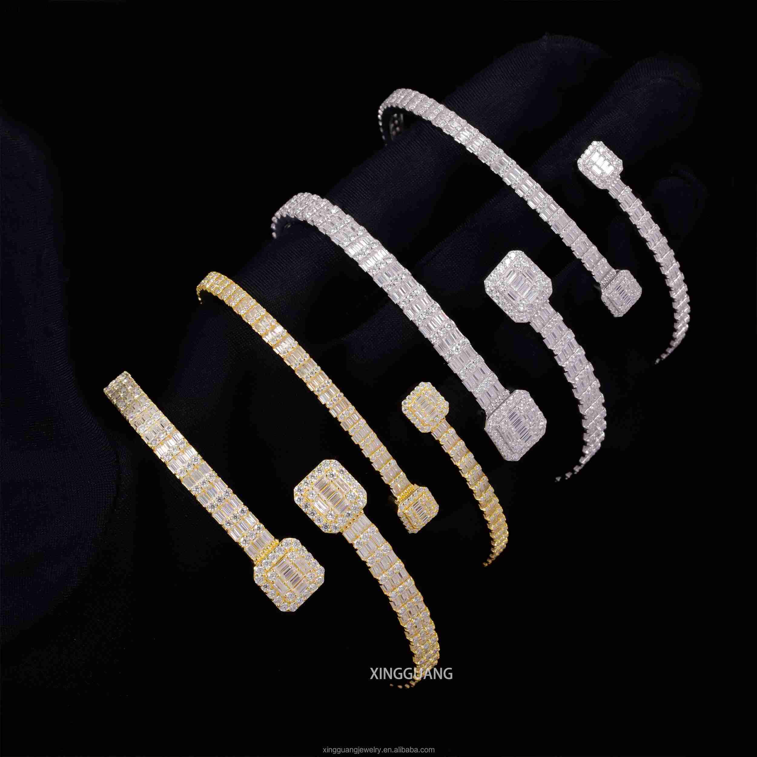 XG Square Iced Out Moissanite Cuban Bracelets Bangles 925 Silver Plated Gold Vvs Moissanite Bracelets