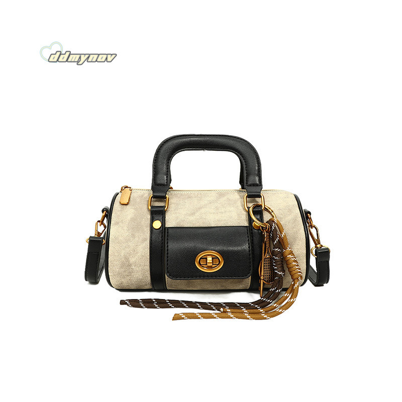 New 2025 Fashion Handbag Versatile Commuter Color-Block Tote Cylinder Single Shoulder Crossbody Bag for Women ddmynov