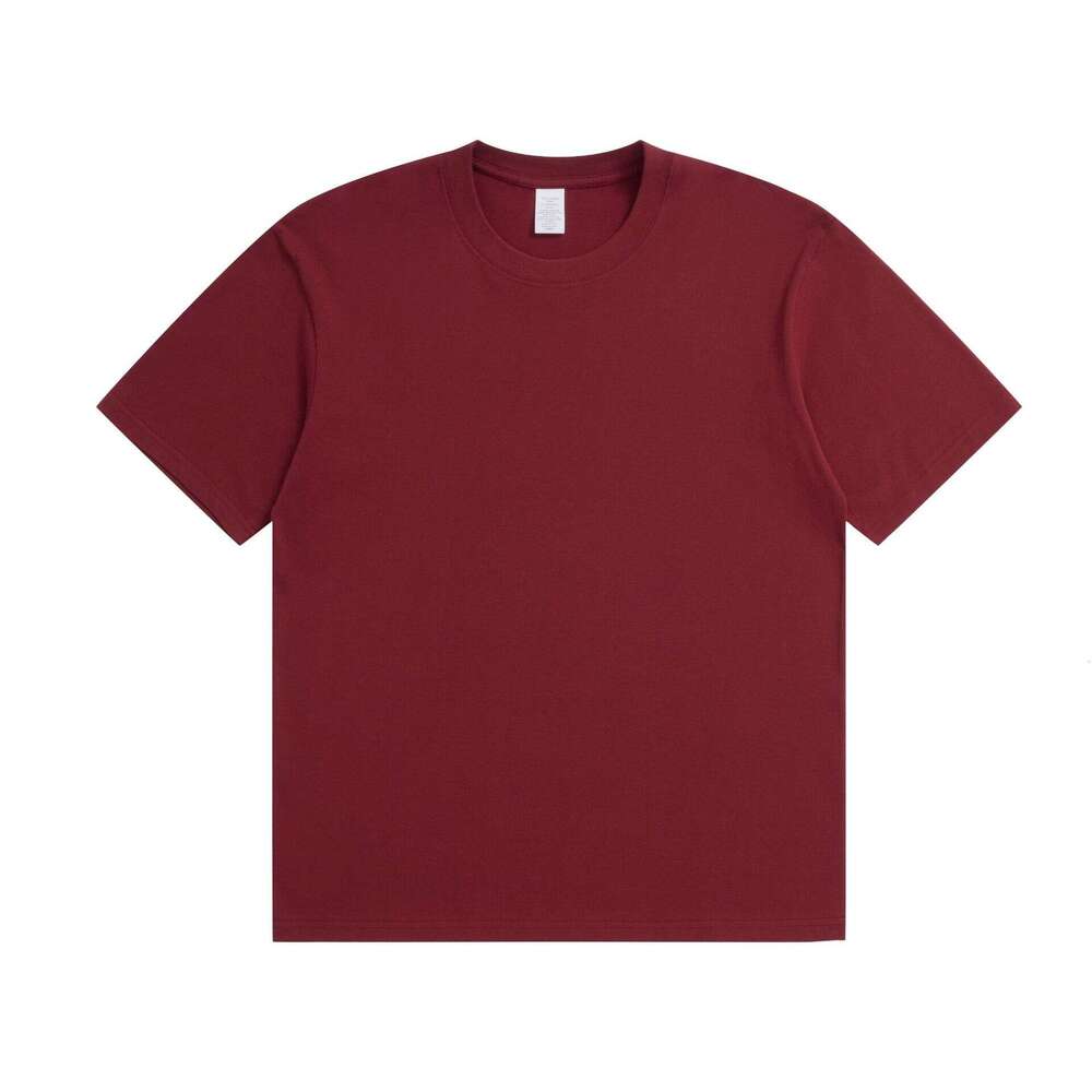 2025 T-Shirt for Men 230g Solid Color Crew Neck Short Sleeve Casual Combed Cotton Unisex Regular Shoulder Tee-Angola Red