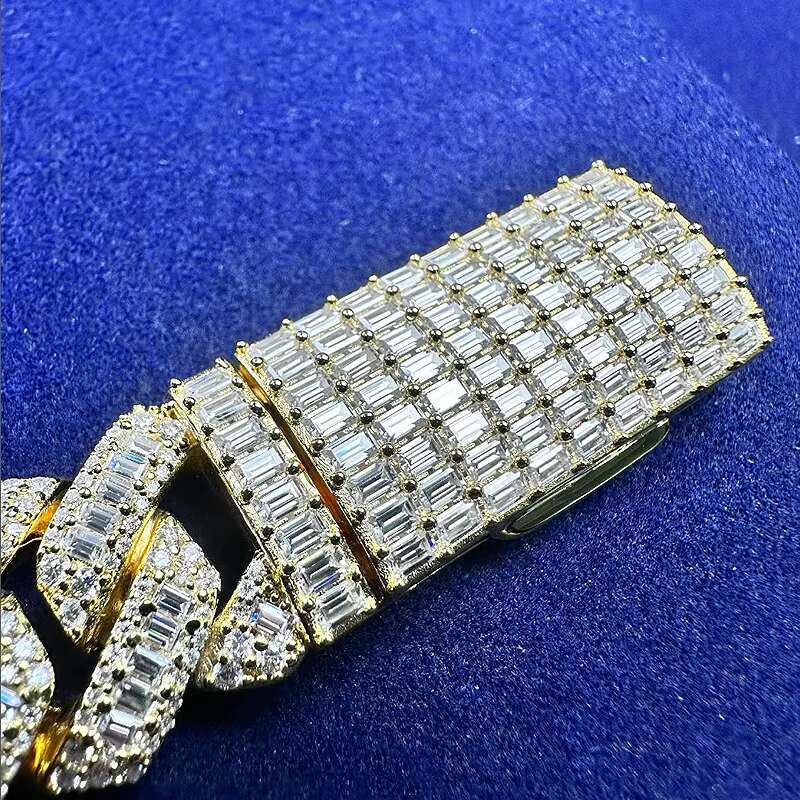 Elegant 13mm Moissanite Cuban Link Chain Necklace Pure 925 Silver Sterling with 10K Gold Accents OACOCA