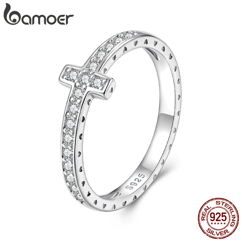 Bamoer 2025 Sparkling Gorgeous Handmade Full Round Cut Moissanite Diamond Gemstones Wedding Rings Pure 100% 925 Sterling Silver Party Eternity Women B
