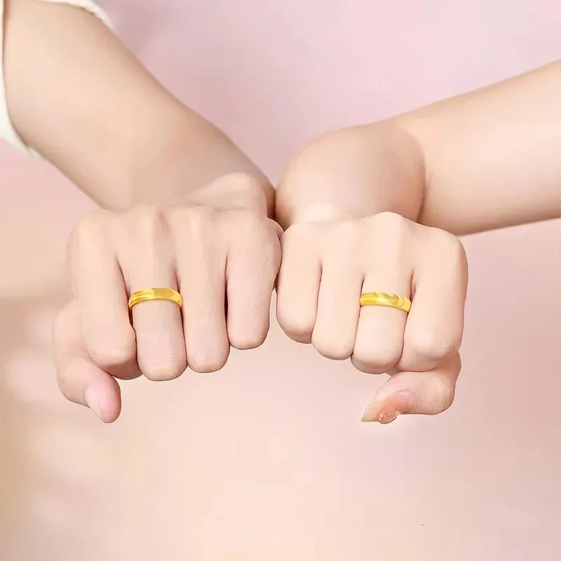 High - Grade 24K Pure Gold AU999 Cats Eye Ring Fashionably Simple for Couples Wholesale with Metal Stamp 250603