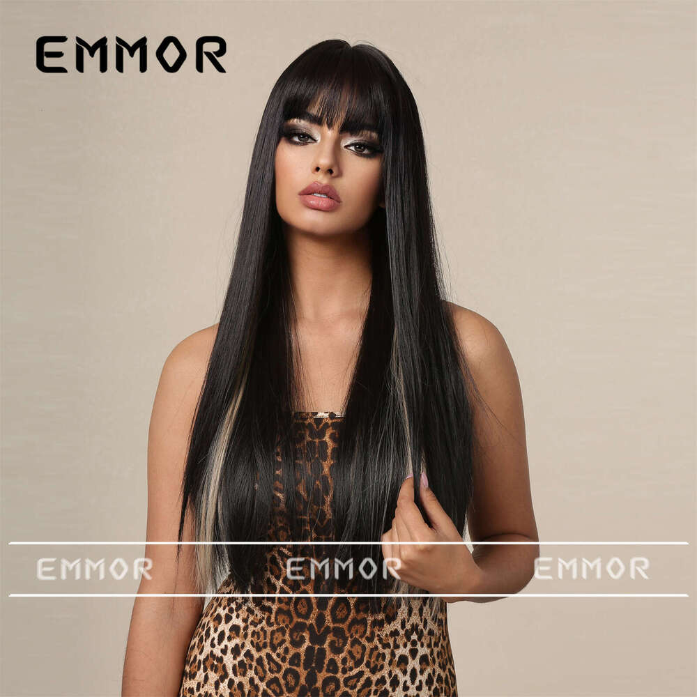 2024 New Product Bangs Champagne Brown Long Straight Elegant Goddess Wig Full Head Hairstyle Hair