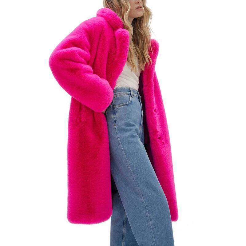 Mixed Color Patchwork Faux Mink Fur Winter Coat Women Jacket Fluffy Lapel Collar Brand 2024 Elegant Ladies Long Overcoats
