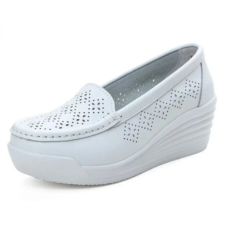 Women Wedge Platform Shoes Fashion Comfortable Increase Casual Slip-on Womens Loafers Summer Hollow Out Breathable Shoes 2024 250603