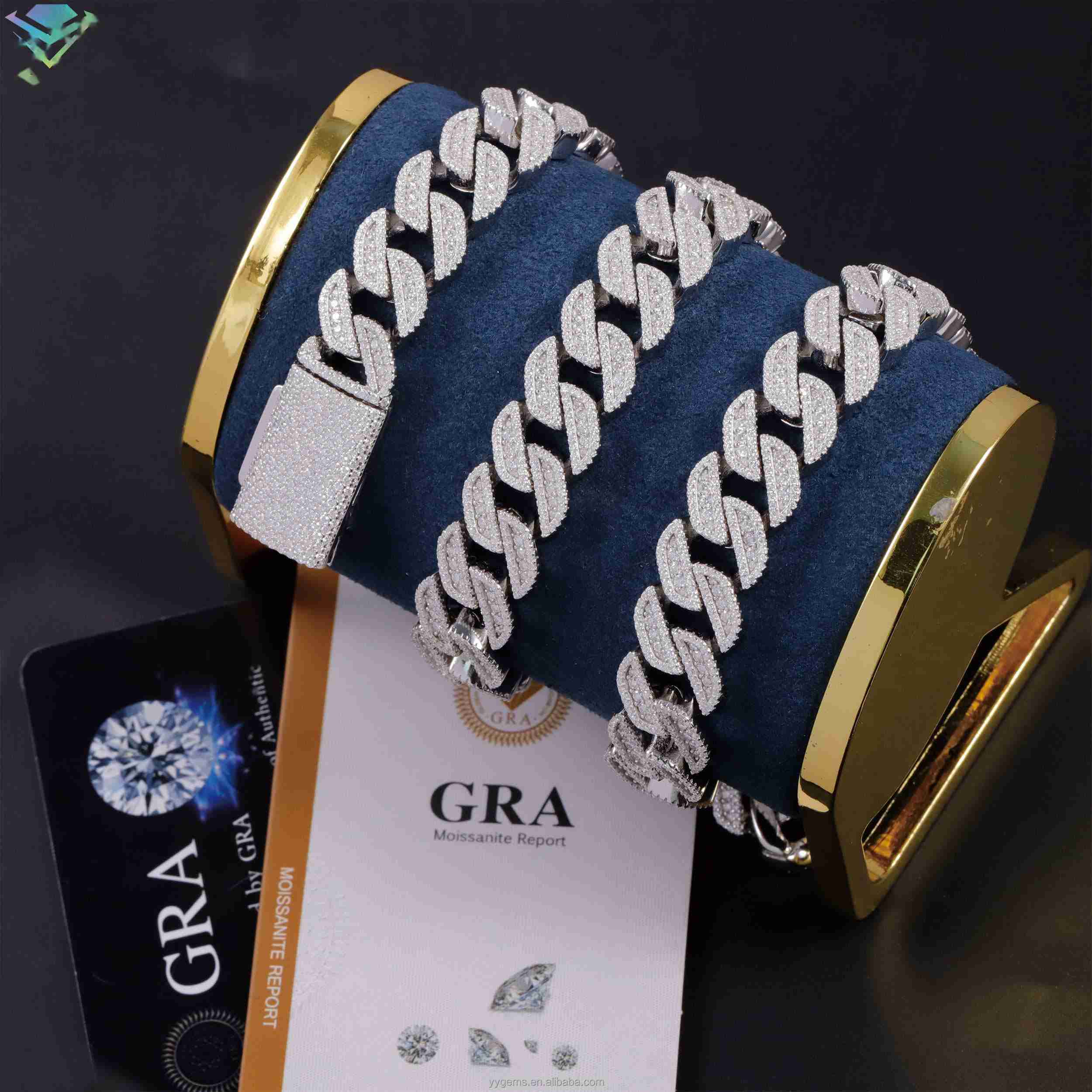 OACOCA 100% Pass Diamond Tester Moissanite Chain Necklace 13mm 15mm S925 Silver VVS Moissanite iced out Diamond Cuban link Chain