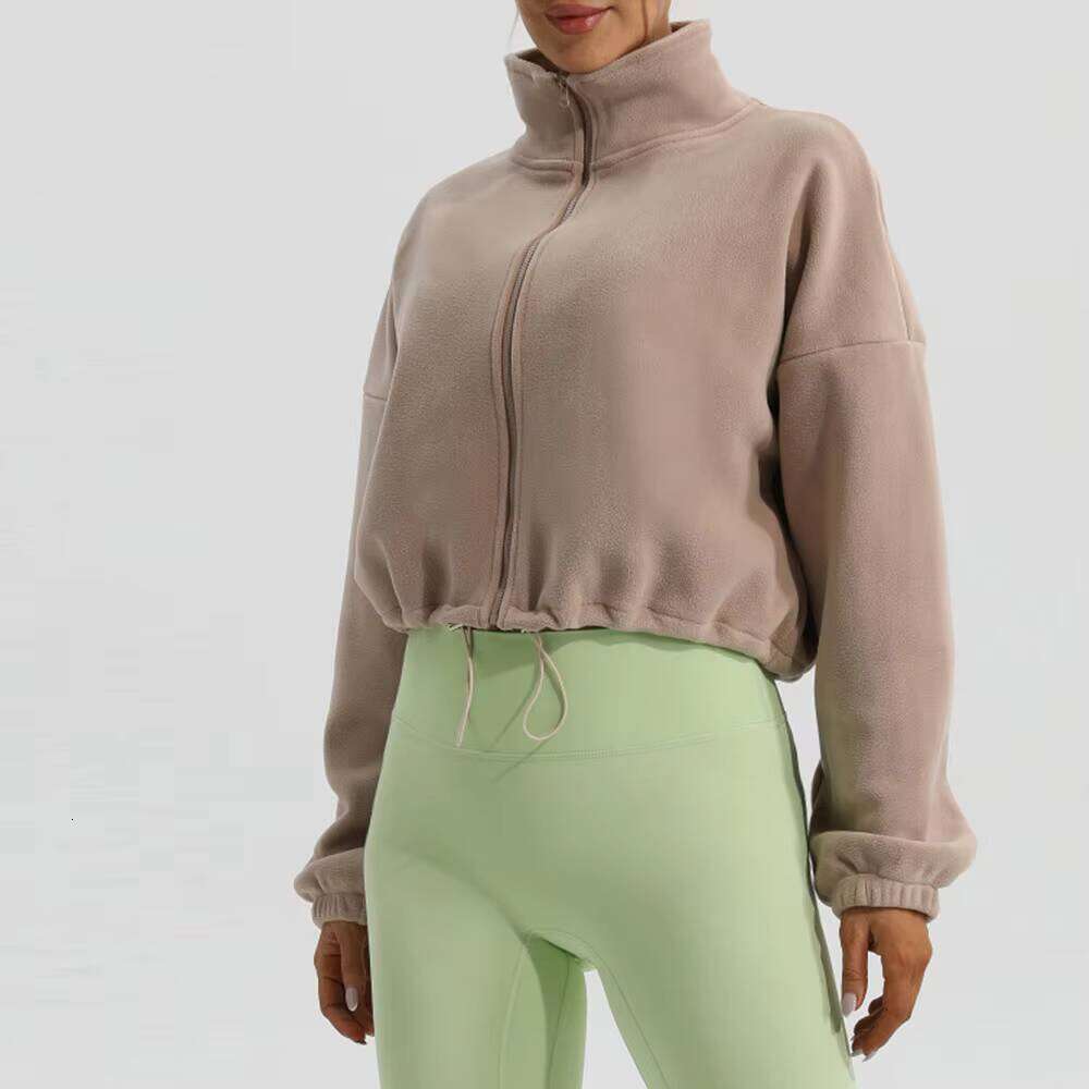 Winter Wool Zipper Fitness Clothes Sports Running Jacket Hoodie Turtleneck Women's Short Yoga Top Sweatshirt