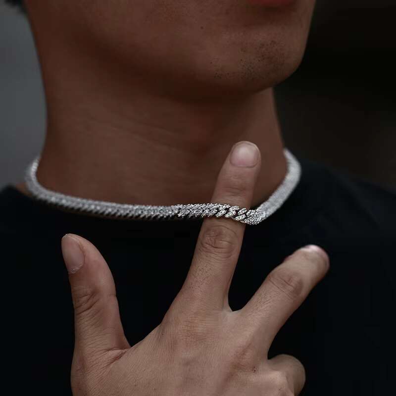 OACOCA 6mm Hip Hop Jewelry White Gold Plated 925 Sterling Silver Diamond Iced Out Cuban Link Chain Necklace Men
