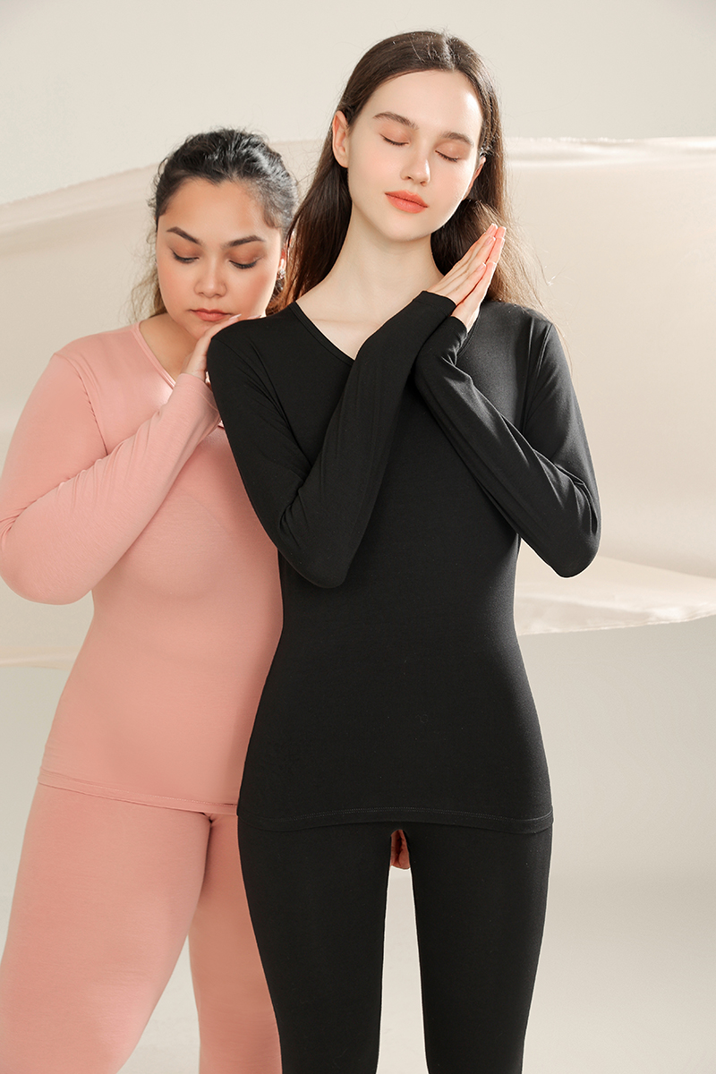 Autumn clothes and trousers cotton women round neck set couples thin section antibacterial large size cotton thermal underwear