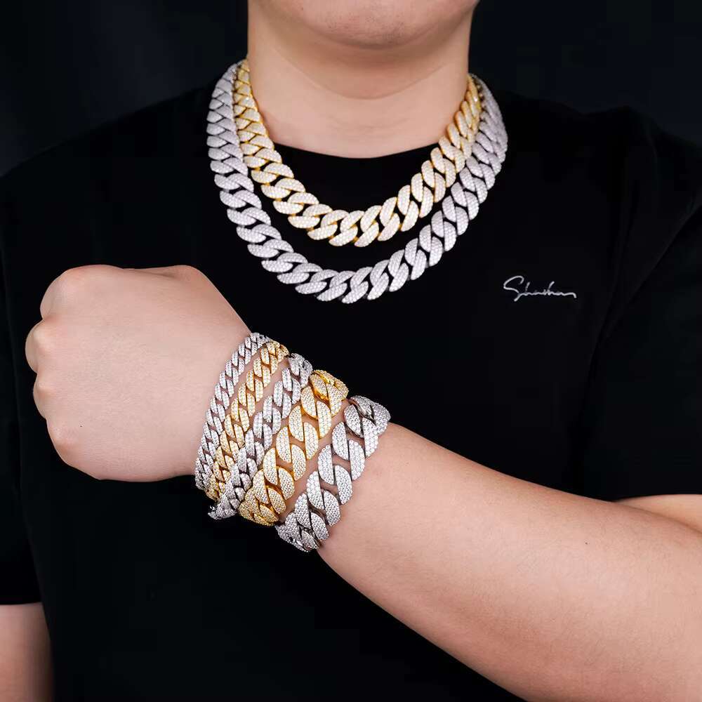 Wholesale Custom Luxury 8-20mm Miami Hip Hop Jewelry Diamond Mossanite Moissanite Iced Out 925 Silver Arc Cuban Link Bracelet