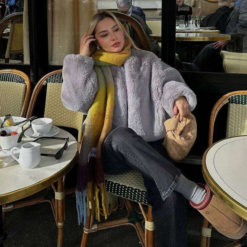 Neo Mint 2024 Winter Faux Rabbit Coat Women Chic Fashion Soft Warm Furry Fur Jacket Street Style Girl Outerwear Overcoat