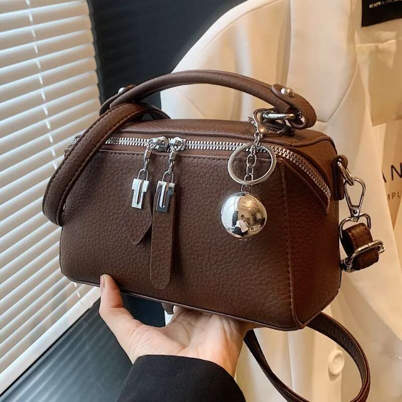 Fashionable Texture Handbag For Women, Retro And Simple Boston Shoulder Crossbody Bag, Small Square Bag