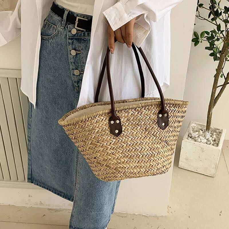 Handmade Women's Shoulder Large Capacity Handbags Bohemian Summer Straw Beach Bag Female Shopper Basket Woven Tote Bags