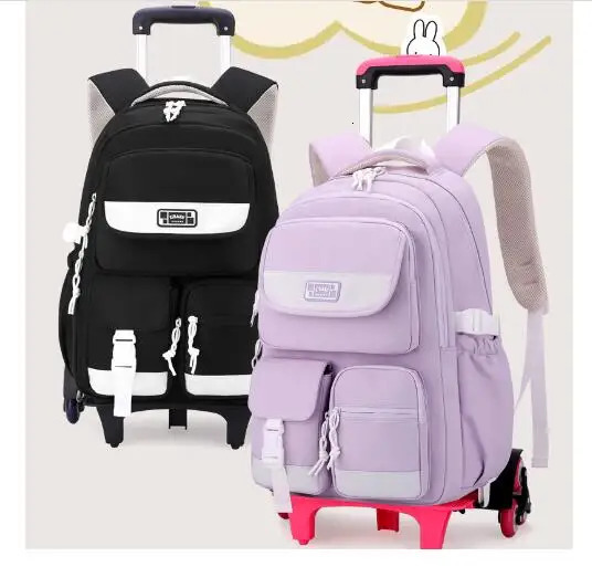 School Rolling Backpack for girls Wheeled backpack Primary Trolley Bags Middle schoolbag with wheels 250605