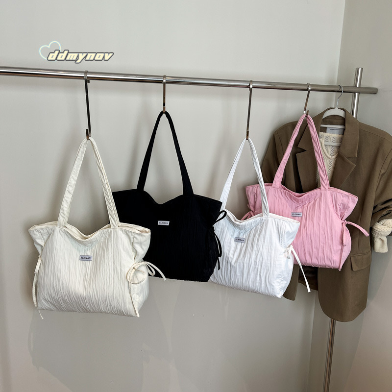 New 2025 Korean Fashion Large Capacity Tote Casual Versatile Portable Drawstring Shoulder Bag Ins Trend ddmynov