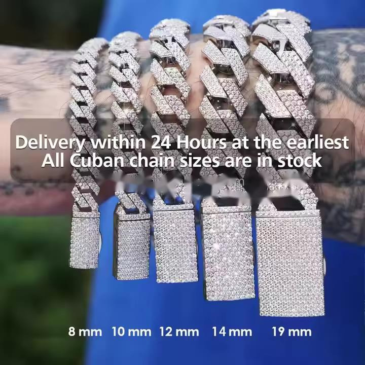 OACOCA Custom 15mm Baguette Iced Out 925 Silver Hiphop Men VVS Diamond Moissanite Cuban Link Chain Moissanite Cuban Necklace