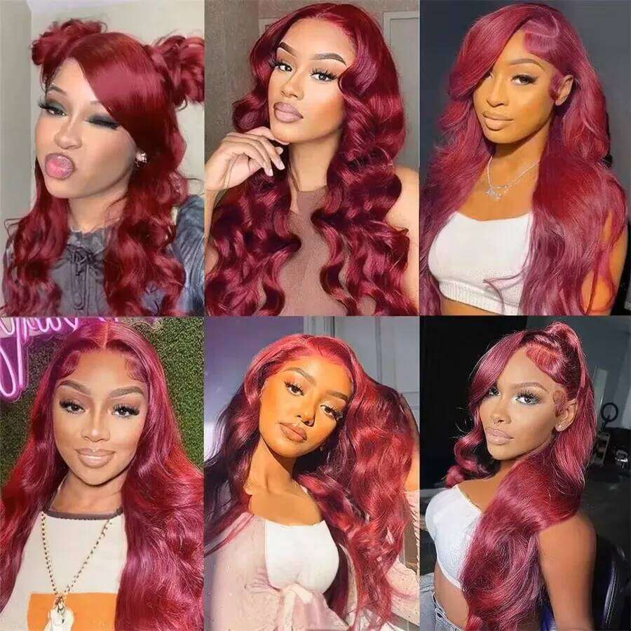 99J Bury Body Wave 13x4 Front Wig 13x6 100% Human Hair HD Transparent 40 Inch Lace Frontal Wigs Red Wine Brazilian 200%