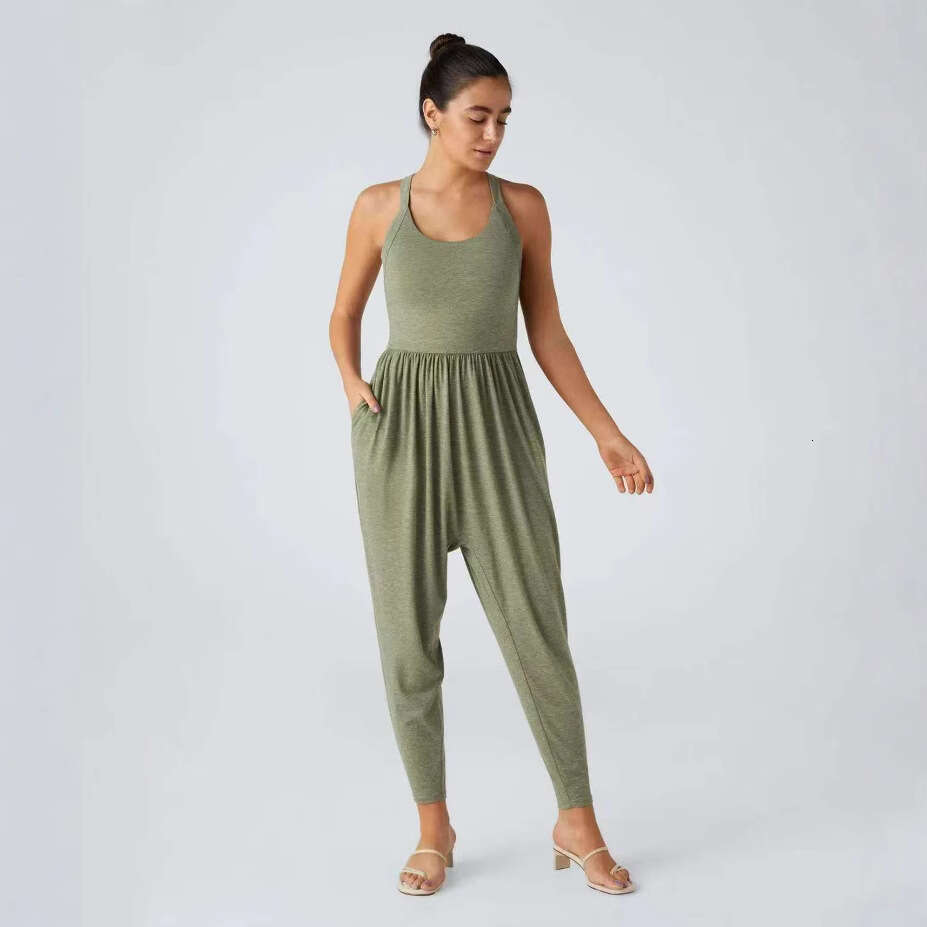 DHEssentials Sleeveless Wide Leg Jumpsuit for Women Casual Loose Fit Romper with Waist Tie Stretch Fabric S to 3XL