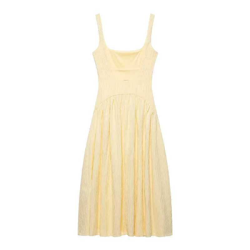TRAF Yellow Elegant Party Dresses 2025 Womens Spring Summer Y2k Long Slip Dresses Fashion Casual Vintage Midi Dresses Vestidos XJ250610