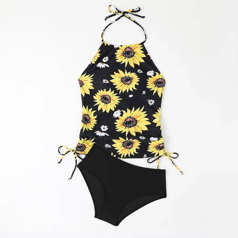 Women Suower Print Tankini Sets High Waist Bikini Two Pieces Swimsuit Swimwear Female Bathing Suit Beachwear Pool Swimming