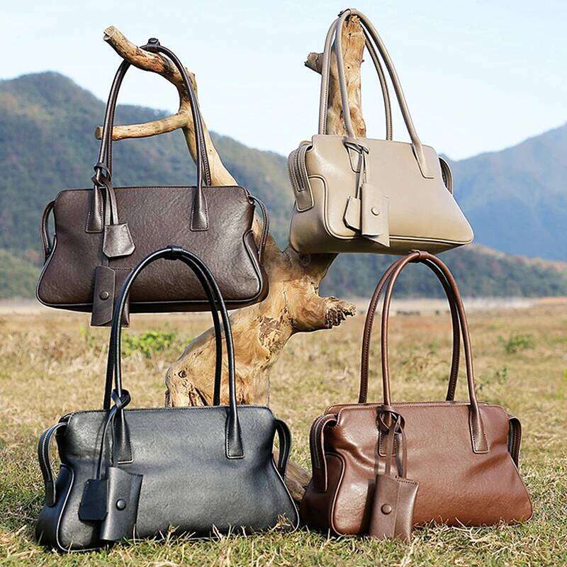 Designer Luxury Burminsa Cowhide Genuine Leather Underarm Shoulder Bags For Women 2025 Designer Top Handle Bowling Tote Ladies Handbags