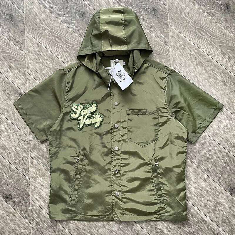 SAINT VANITY Embroidered Casual Sports Trench Coat With Hooded Short Sleeves