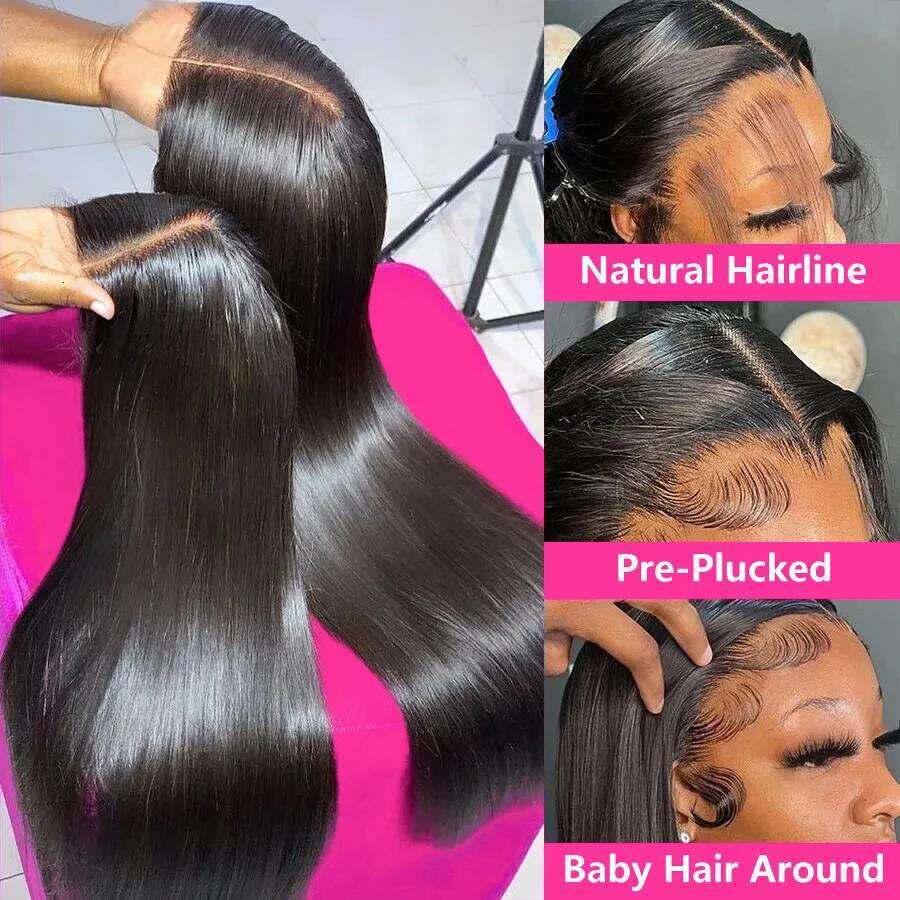 250 density Human Hair Brazilian Hd Transparent Straight 30 40 Inch 13x6 Lace Front wig 360 Wigs For Women 4x4