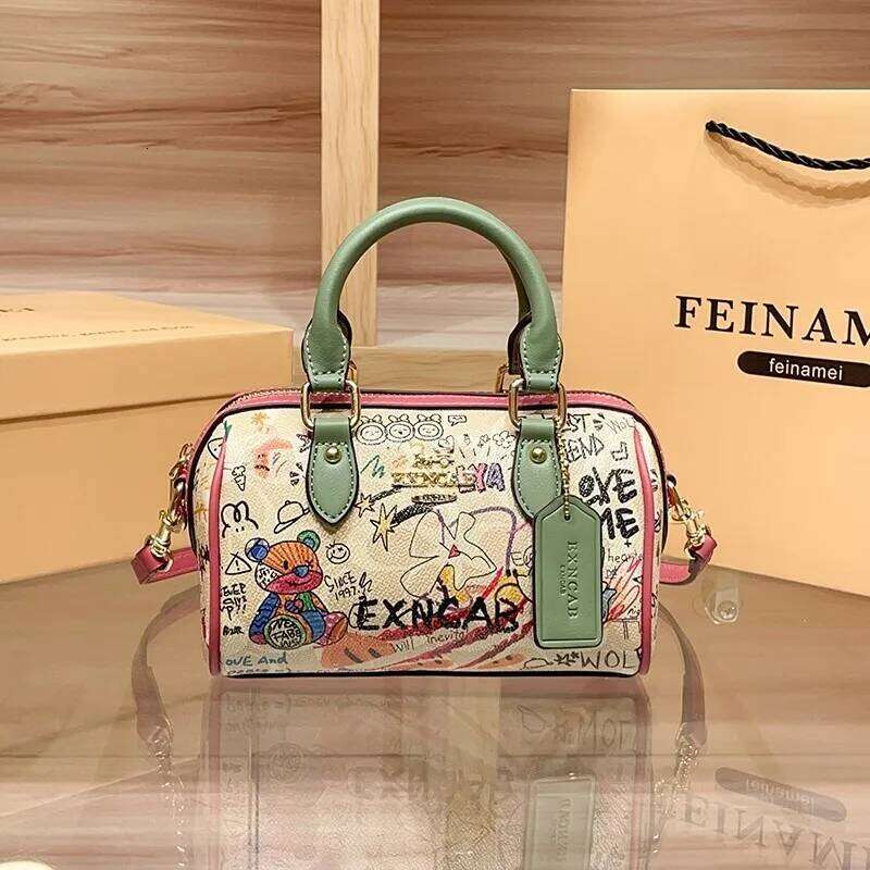 Brand Women's Handbag 2025 Spring/Summer New High end Single shoulder Crossbody Graffiti Bear Boston Pillow Bag