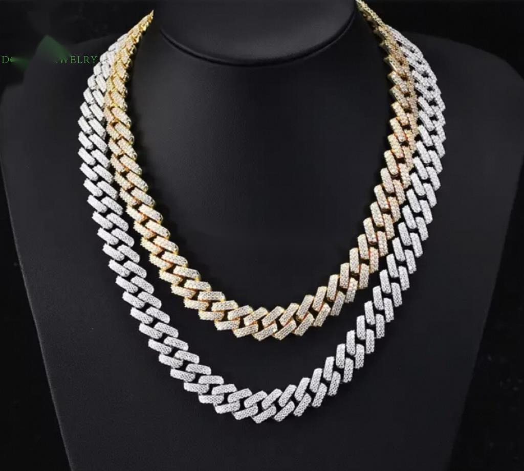 OACOCA Custom 15mm Baguette Iced Out 925 Silver Hiphop Men VVS Diamond Moissanite Cuban Link Chain Moissanite Cuban Necklace