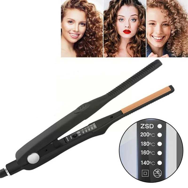 2 In 1 Hair Straightener Curler Small Flat Iron Ceramic Hair Crimper Corrugation Short Hair Straightening Curling Styling Tool W250610