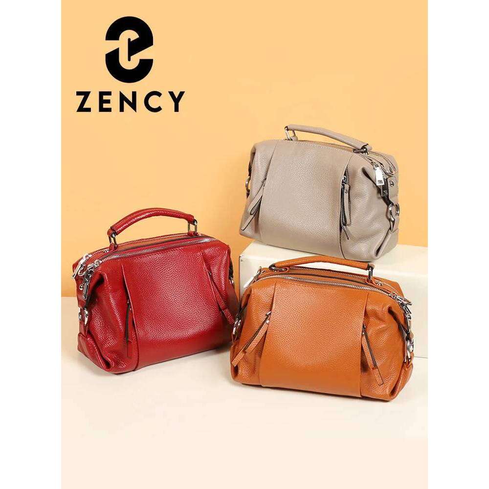Zency Women's Genuine Leather Simple High Quality Tote Small Vintage Boston Handbag Female Shoulder Crossbody Ladies Bag