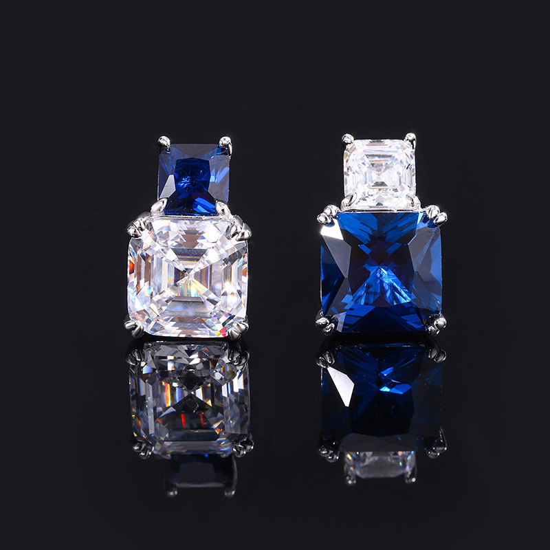 Charming Women's S925 Sterling Silver Ear Jewelry Featuring Colorful Princes-Cut CZ