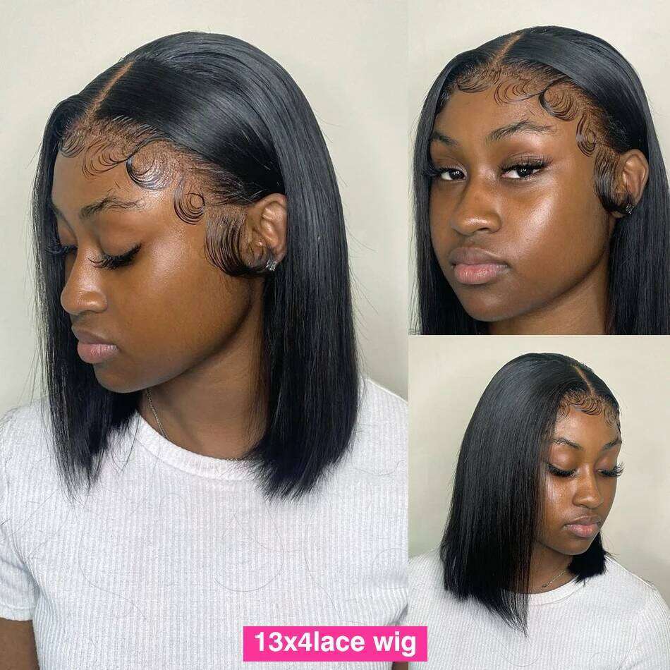 Luvin Bone Straight Short Bob 13x4 Frontal Human Hair Wigs 180% 4x4 Lace Closure Remy Brazilian Front Pre Plucked For Women