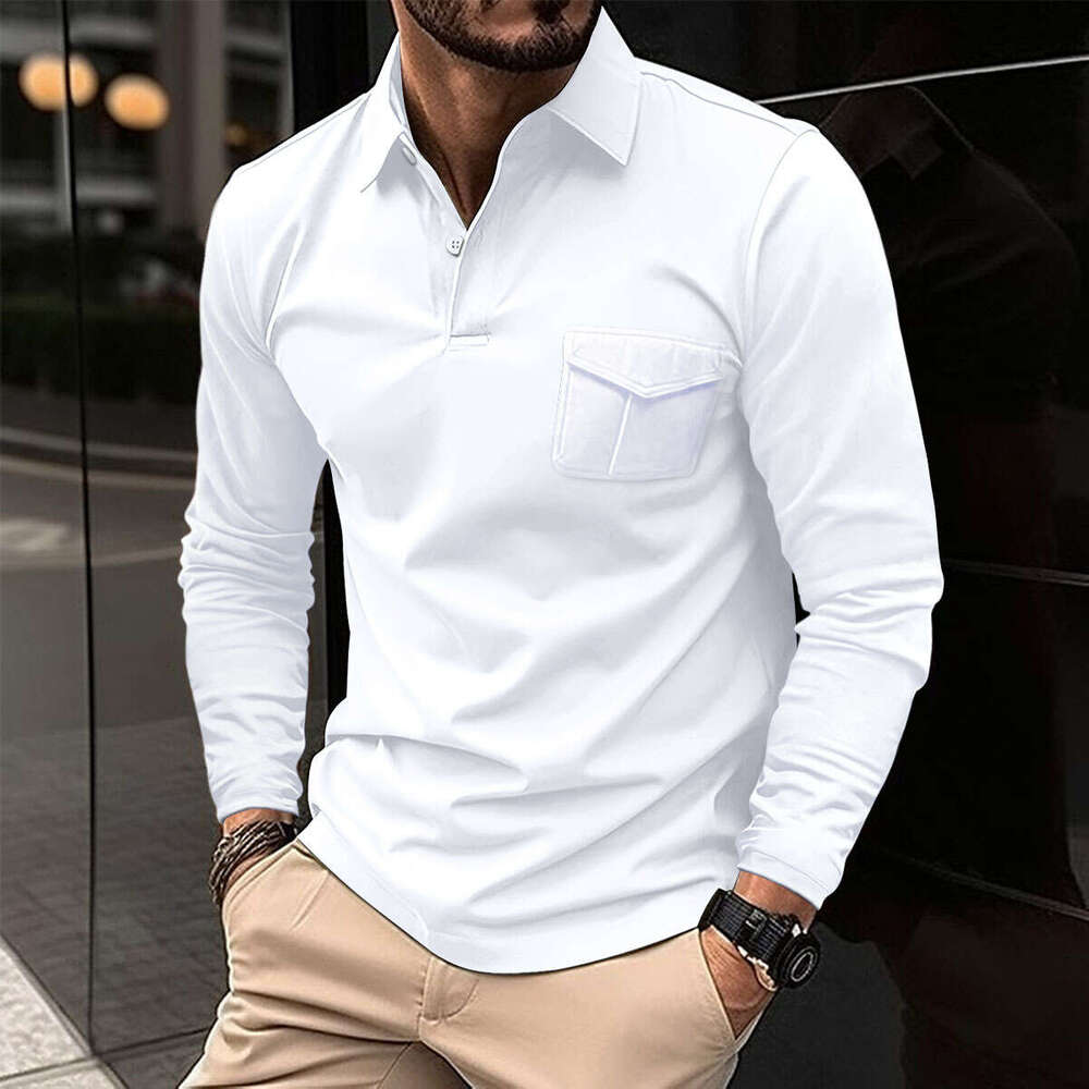 Autumn Winter New Men's Long Sleeve Casual Turn-Down Collar Sports Polo Shirt B5