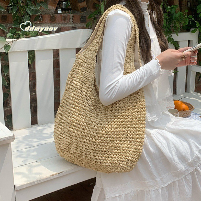 Vacation Straw Shoulder New Tote Large Capacity Casual Handbag Woven Bag Ethnic Style ddmynov