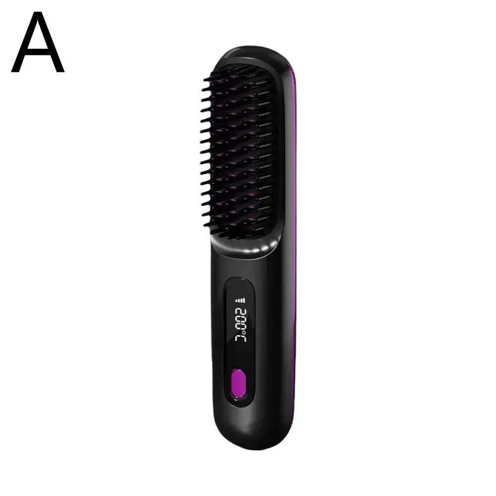 Wireless Portable Hair Straightener Brush Electric Hair Heated Brush Ion Straightening Tool LCD Comb Styling Negative Strai F4D1 W250610