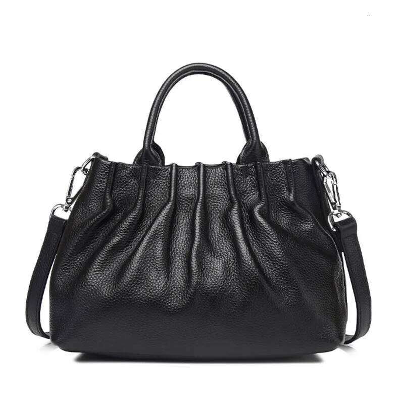 New Genuine Leather Women's Handbag, Pleated Fashionable Commuting Shoulder Bag, Crossbody Bag 2025/06/10