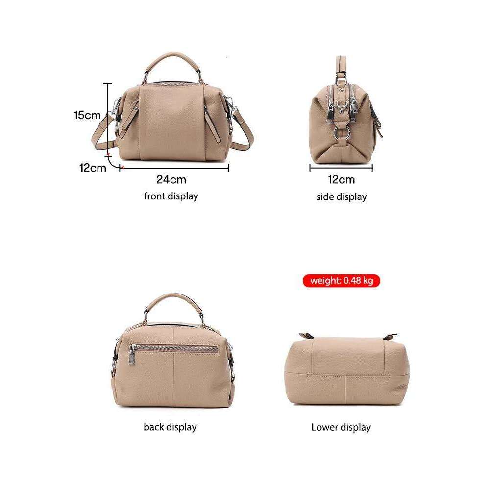 Zency Women's Genuine Leather Simple High Quality Tote Small Vintage Boston Handbag Female Shoulder Crossbody Ladies Bag