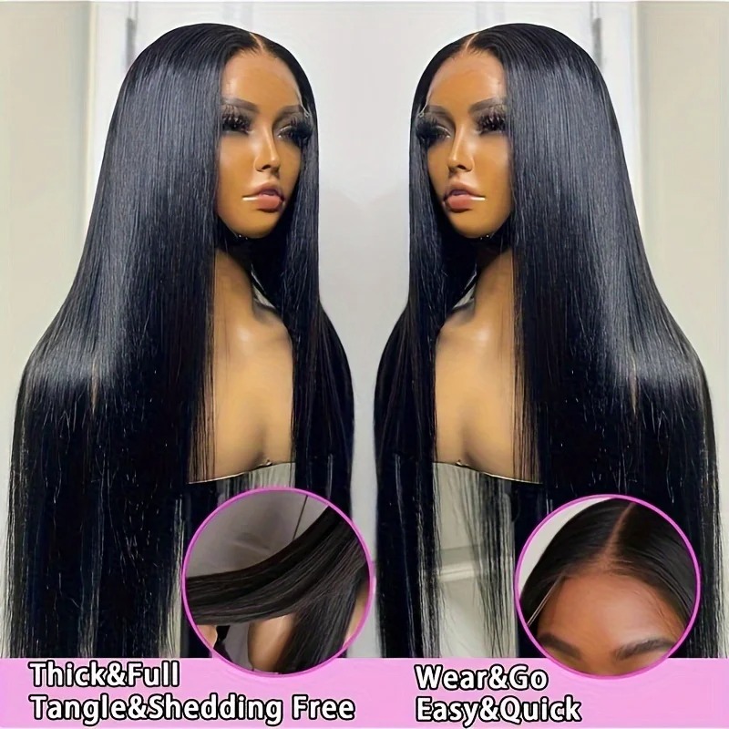 250 Density Straight 13x4 HD Black Lace Frontal Wigs Glueless 30 40 Inch 13x6 Lace Front Human Hair Wig Bone Closure Wear Go Synthetic For Women - view 8