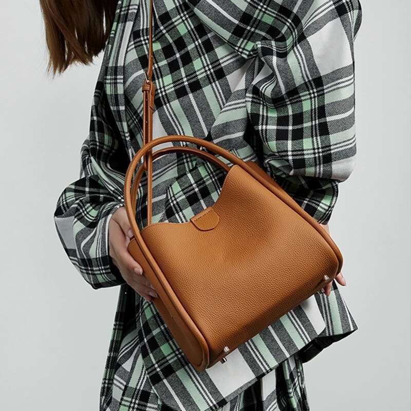 Burminsa Cowhide Genuine Leather Bucket Tote Handbags For Women 2025 Designer Top Handle Ladies Shoulder Crossbody Bags