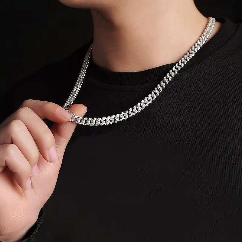 OACOCA Moissanite Cuban Necklace for Men - 8mm Thick 925 Sterling Silver Jewelry
