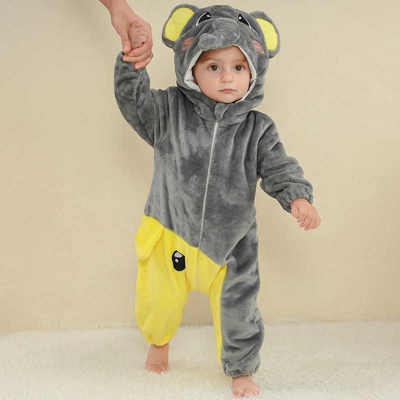 MICHLEY Halloween Elephant Winter Baby Rompers Clothes Costume Flannel Hooded Bodysuits Pajamas Animals Jumpsuit For Boys Bebe y2506100X3C
