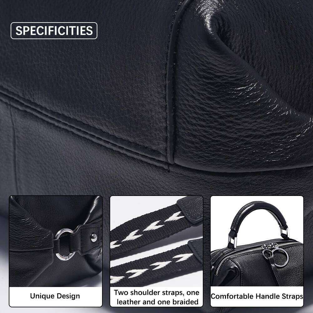Zency Fashion Black White Shoulder Bag Women 100% Genuine Leather Handbag Medium Size For Daily Life With Two Straps 2024