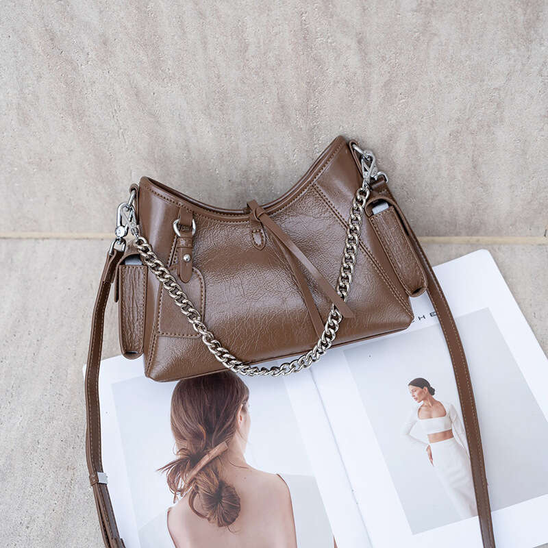 Top Layer Crackle Pattern Cowhide designer Crossbody Chain Messenger High-End Genuine Leather Women's Large Capacity Tassel Shoulder Bag