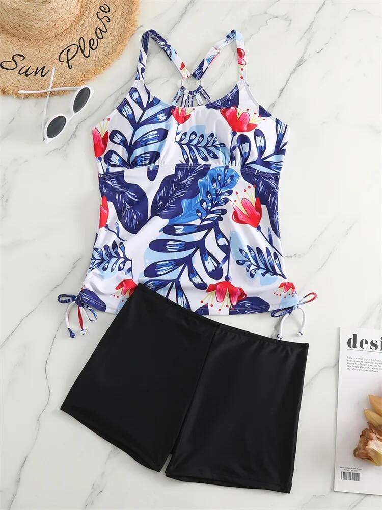 Bikini Swimsuit Women Swimwear 2025 New Solid Print Tankini Bikinis Set Boxer Shorts Bathing Suit For Female Summer Beach Wear