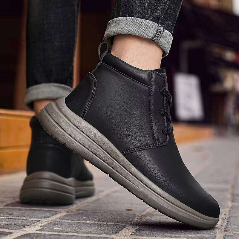 New Hot Selling Comfortable Men Fashion Outdoor Leather Boots Soft Lace-up Casual Shoes